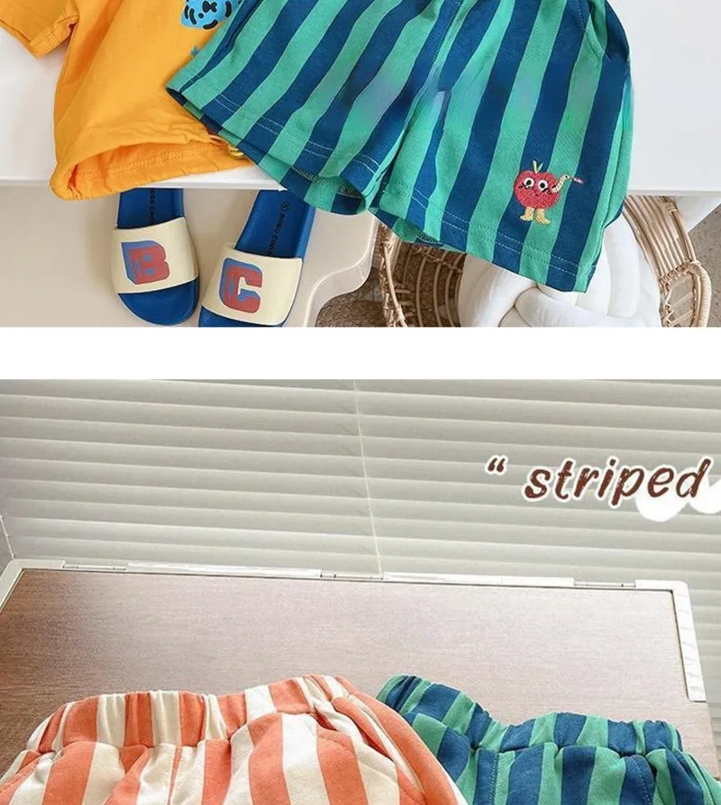 Bellbell Kinder-Jungen-Shorts, Sommer, dünn, gestreift, 1–4 Jahre, Jungen-Shorts mit elastischem Bund, für Kleinkinder, Jungen, Cartoon-Shorts für Kinder – Detail 10