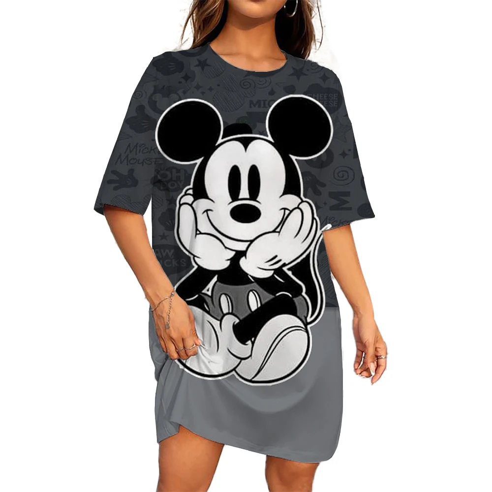 

Disney Mickey Mouse print Women Dress Hip Hop Style Streetwear Casual Women Clothing Summer Loose A-Line Dress