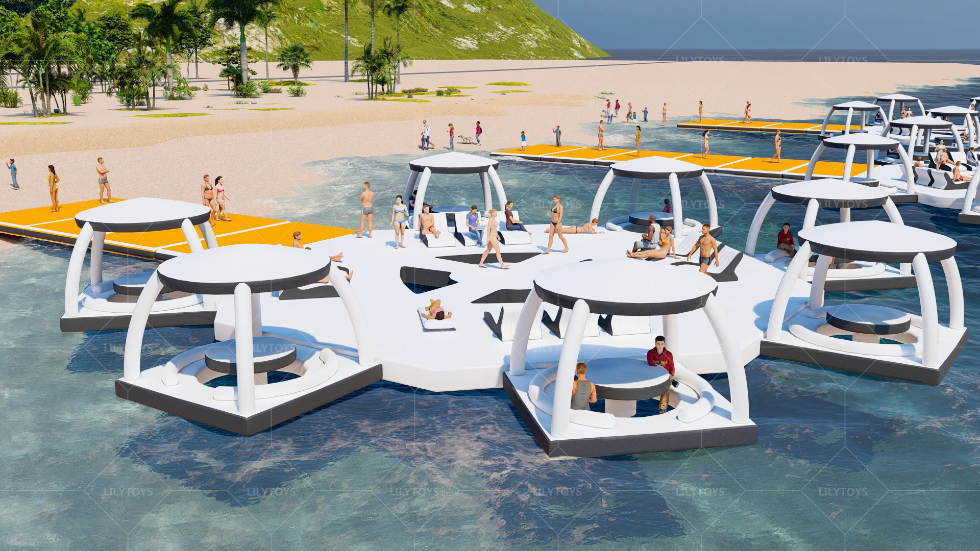 Summer Water Entertainment Inflatable Floating Island With Tent For Water Leisure Activity