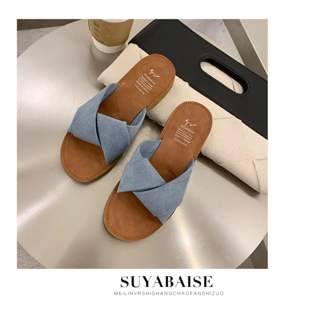 Summer New Designer Slippers for Women Fashion Casual Suede Flat Slipper Shoes Female