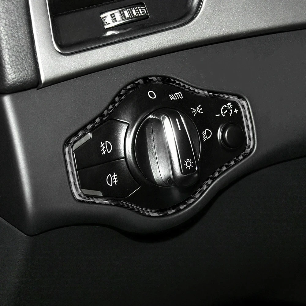 

For Audi A4 A5 Q5 2009 2010 2011 2012 2013 2014 2015 2016 Headlight Switch Button Real Carbon Fiber Sticker Car Trim Accessories