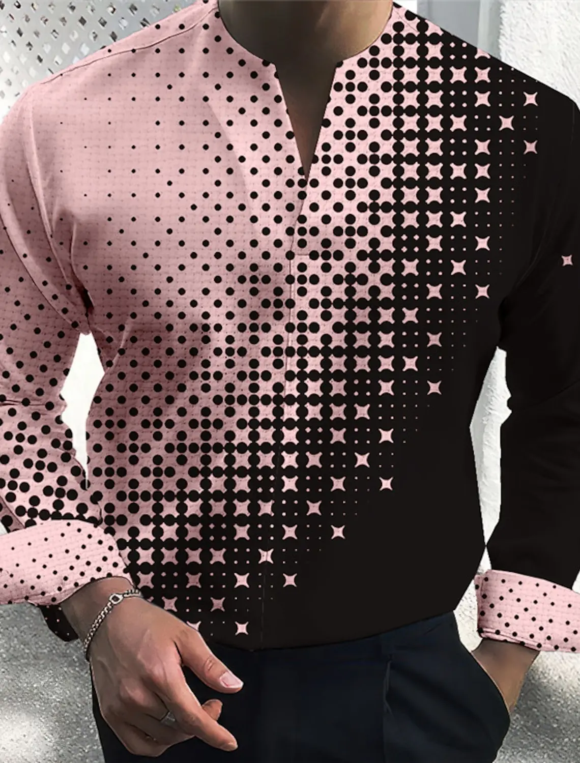 

Men's Shirt Graphic Print Geometric Stand Collar Outdoor Street Long Sleeve Printed Clothing Fashion Streetwear
