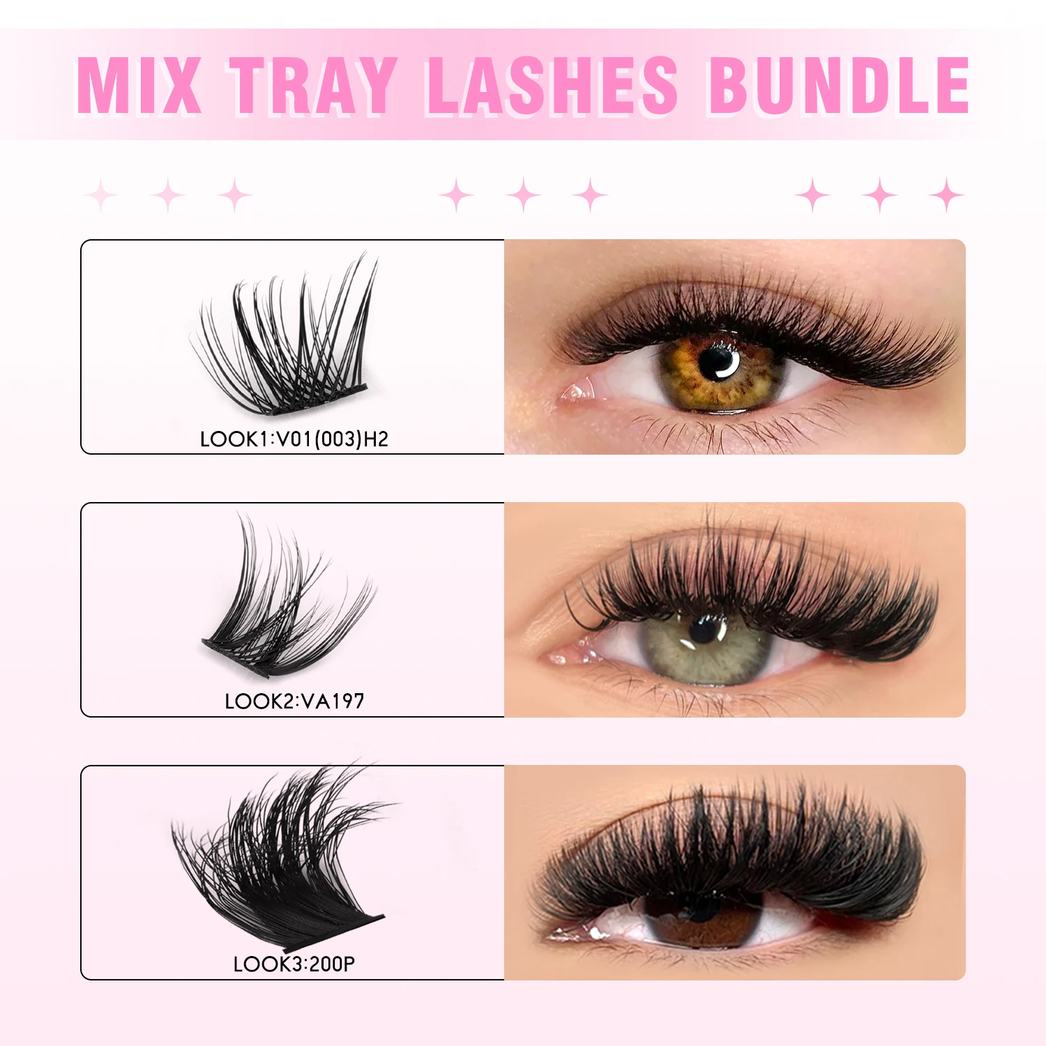 Kit de grupos de pestañas MOONKALI, volumen 3D y pestañas finas, juego de extensiones de pestañas naturales DIY con pegamento y pinzas, grupo de pestañas