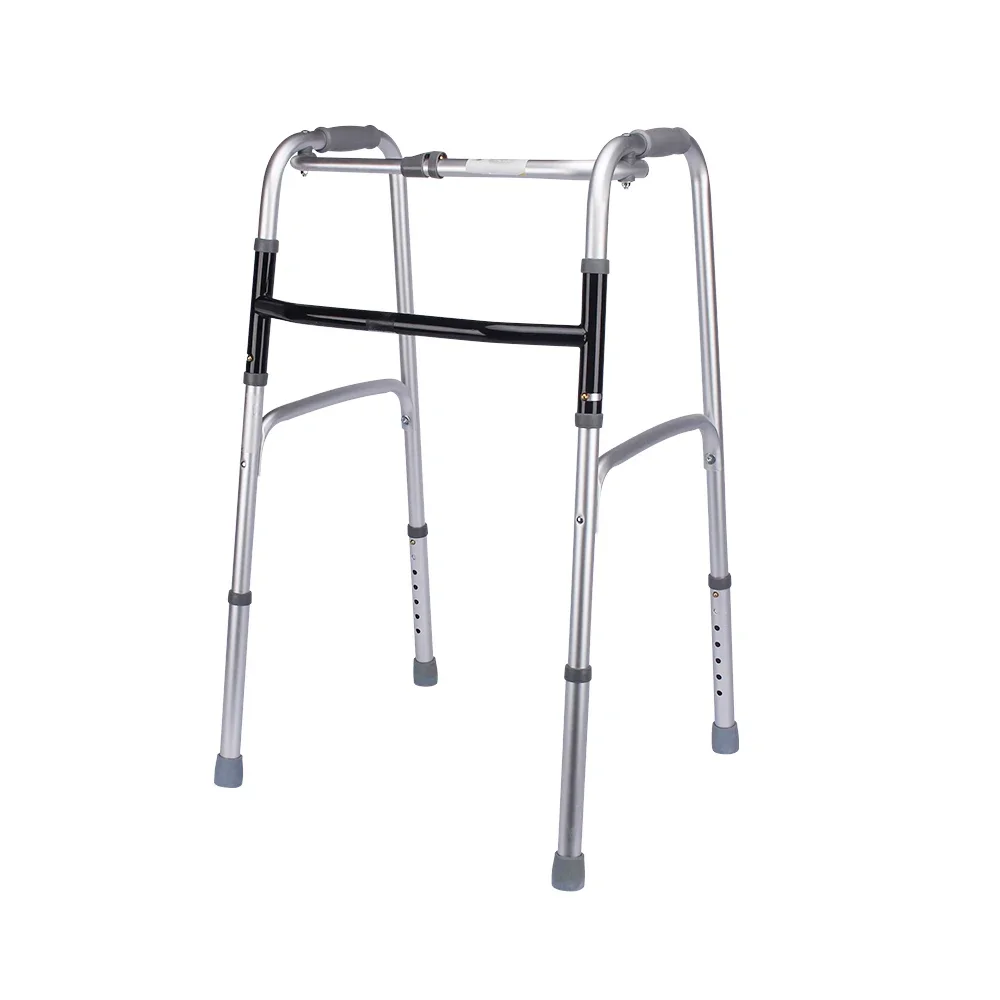 Deluxe One Button Folding Walker Adult Compact Elderly Handicap Medical Walking Aid Two-Button Medical Walkers Without Wheels