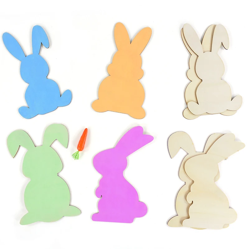 

Easter Decorations Easter Bunny Wood Chips Kids DIY Graffiti Drawing Wooden Craft Unfinished Rabbit Blank Shaped Wooden Slices