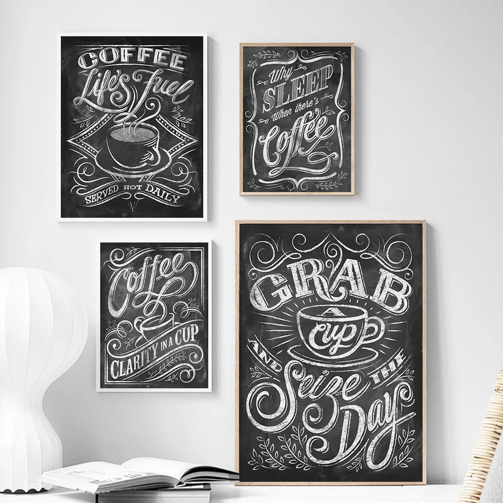 Vintage Chalkboard Coffee Cake Art Poster Prints Canvas Painting Retro Wall Pictures Coffee Shop Decoration Cafe Kitchen Decor