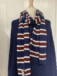 Striped Knitted Scarf for Woman Autumn Winter Unisex Long Size Casual Vintage Sweet Preppy Style All-match Cotton Scarves