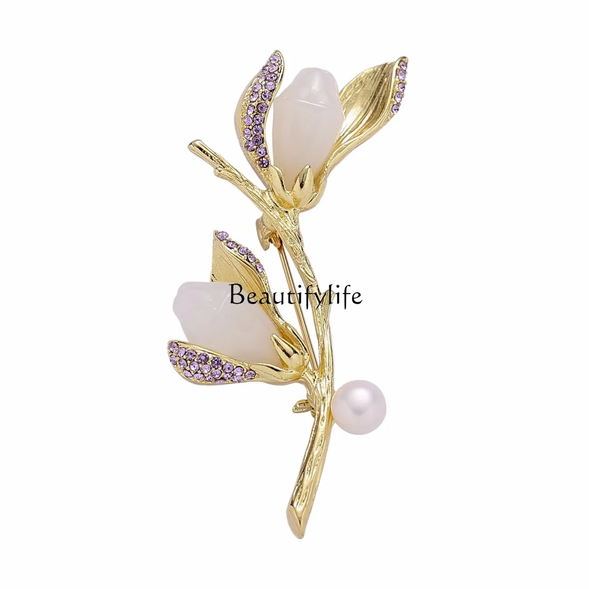 

Medieval Magnolia Brooch High-grade Natural Stone Freshwater Pearl High-grade Temperament Brooch