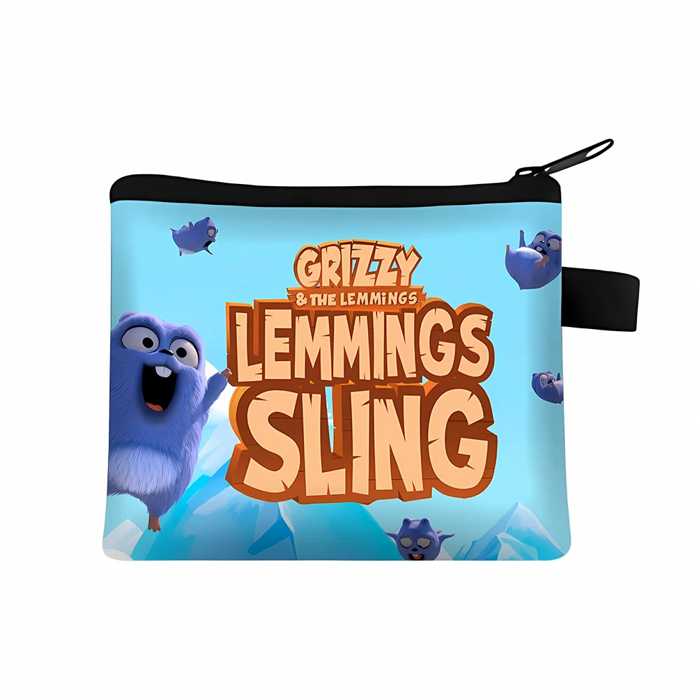 Grizzy and The Lemmings Coin Purse Cute Cartoon Allover Printed Wallet Portable Fashion Casual Zipper Handbag Kids Birthday Gift