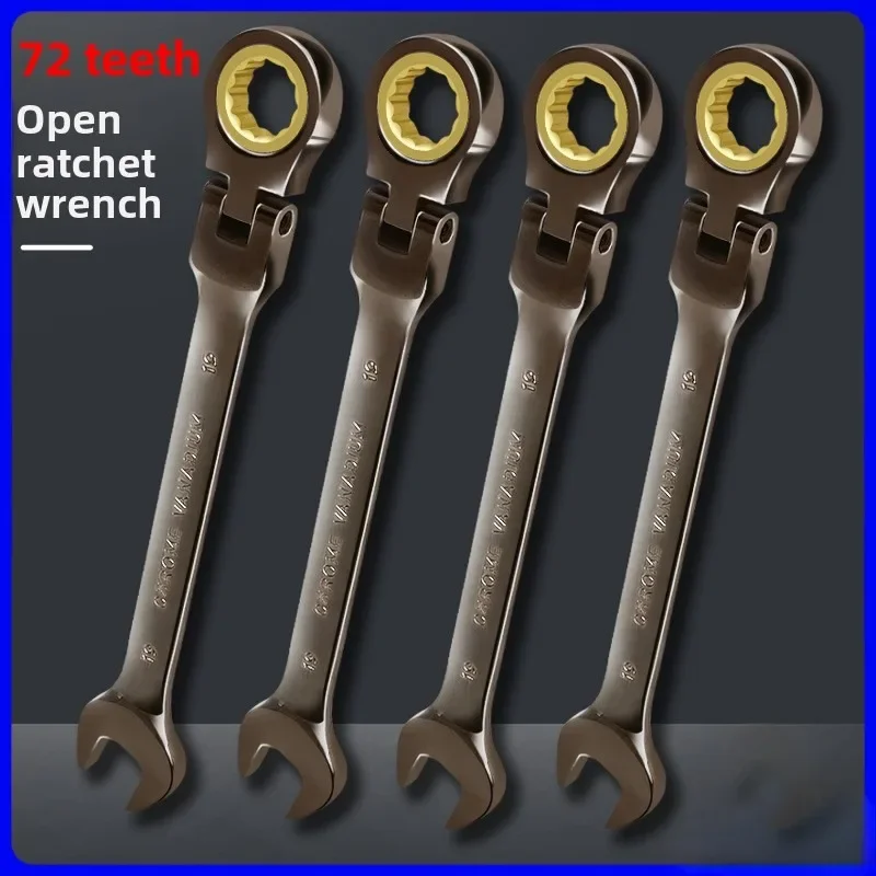 

BIESUO 72-tooth shaking head dual-purpose chrome-plated high carbon black nickel movable head open ratchet wrench saves effort