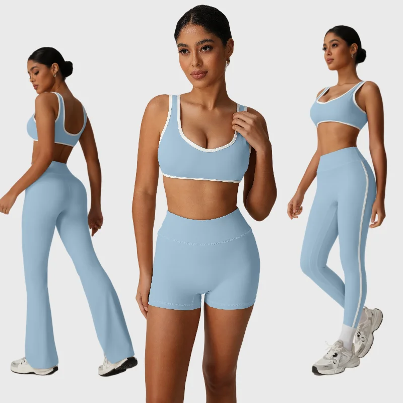 

Yoga Suit Sports Fitness High Waist Hip Lift Slim Contrast Color High Elastic Shorts Sports Bra Workout Clothes Gym Leggings Set