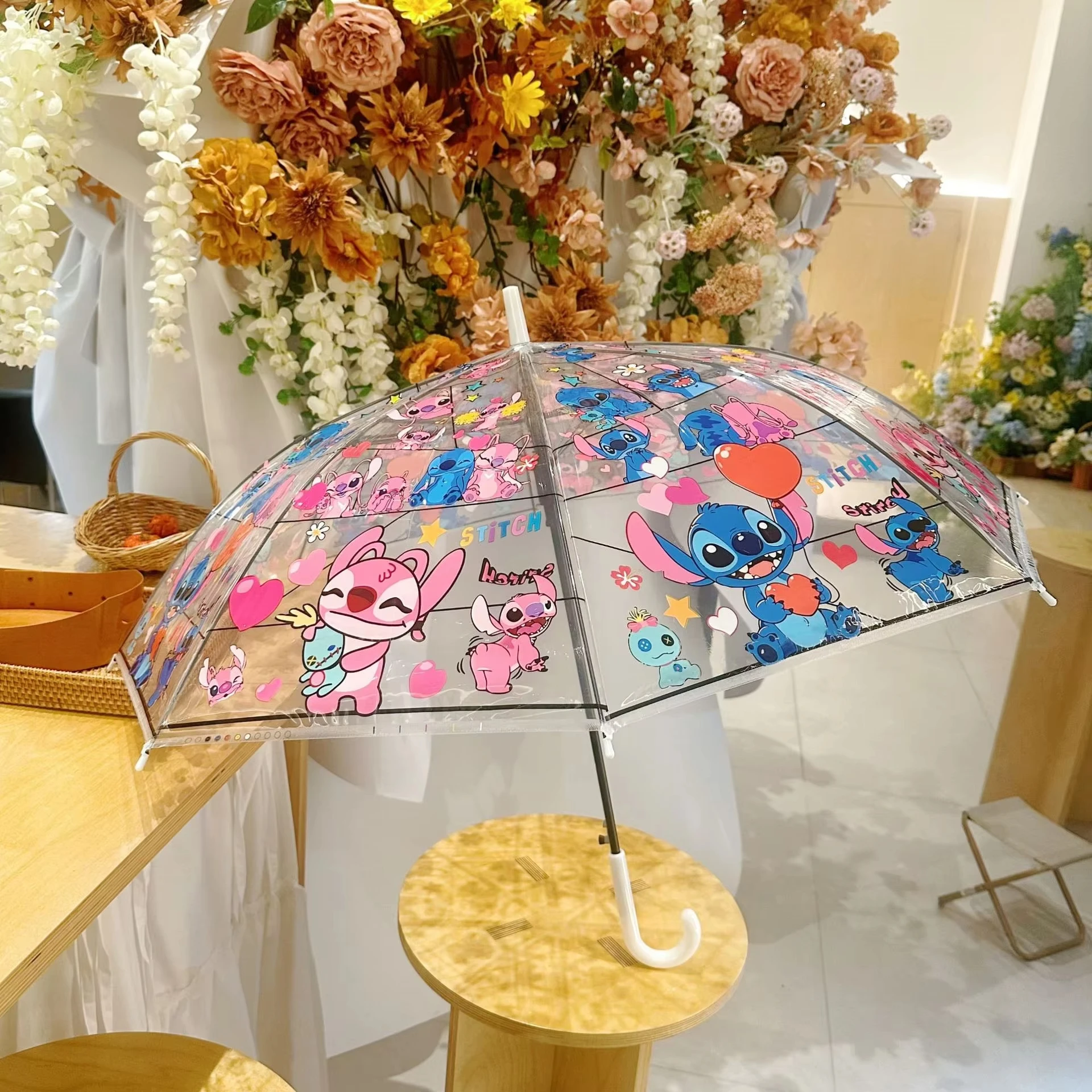 

Stitch Folding Umbrella Cartoon Pattern Student Portable Transparent Double Thickening Umbrella Cute Girl Gifts