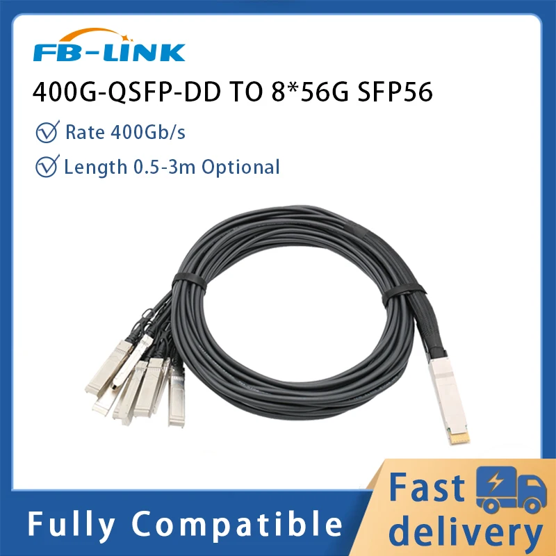 400G DAC Cable QSFP-DD to QSFP-DD TO 8*56G  Direct Attach Copper  0.5/1/1.5/2/3M compatible with Cisco Mellanox Mikrotik switch