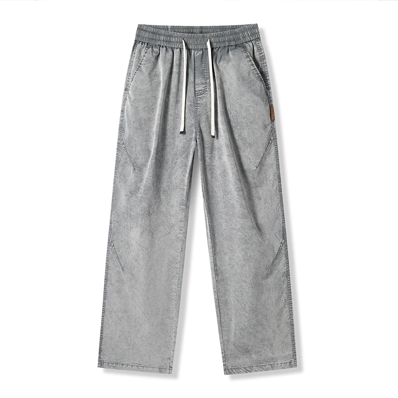 

KSTUN 2026 Summer Men's Jeans Wide Leg Pants Loose Straight Lyocell Jeans Vintage Snow Wash Streetwear Elastic Waist Drawstring