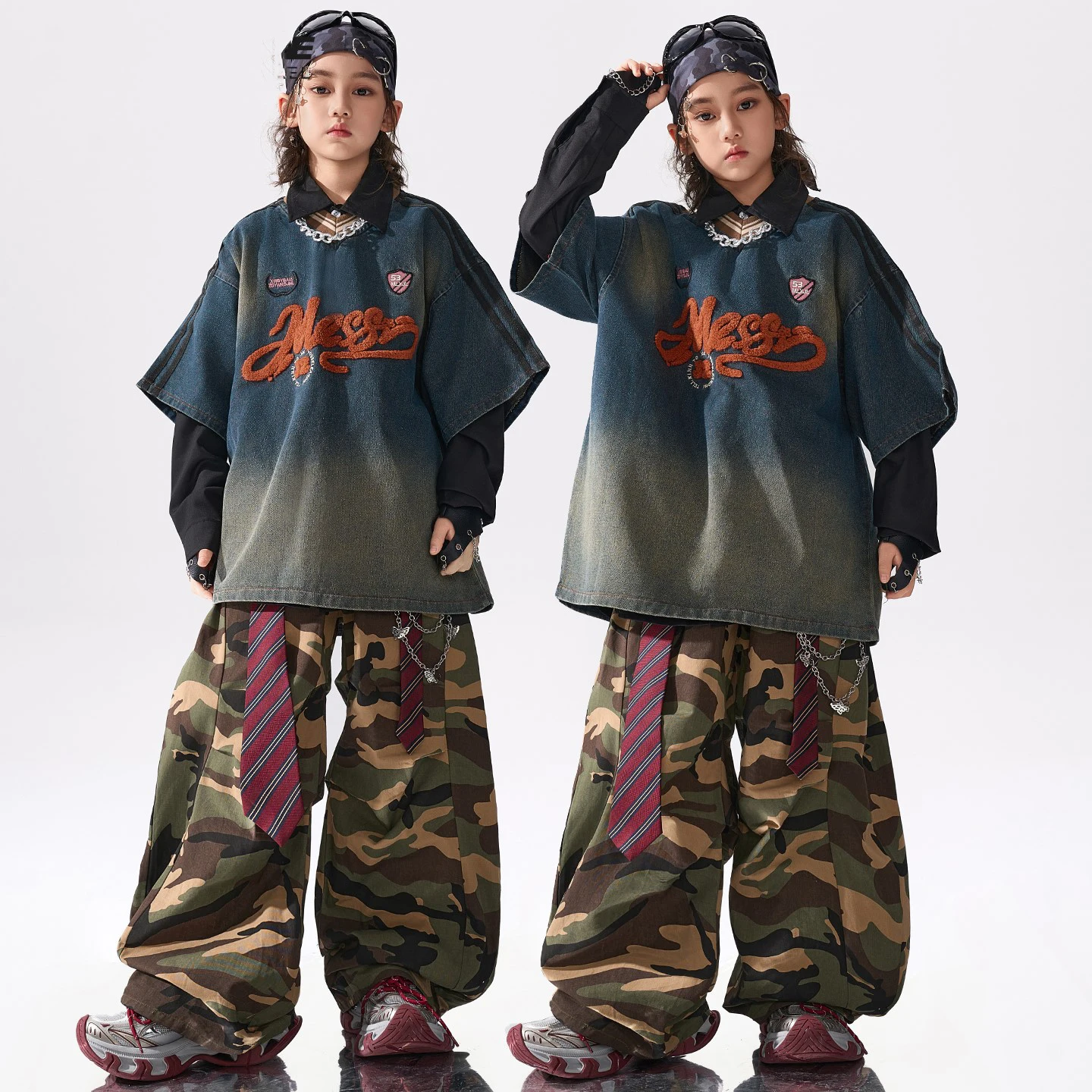 

New Hip Hop Dance Clothes Autumn Boys Street Dance Outfits Denim Tops Pants Baggy Suit Girls Kids Performance Clothing BL17377