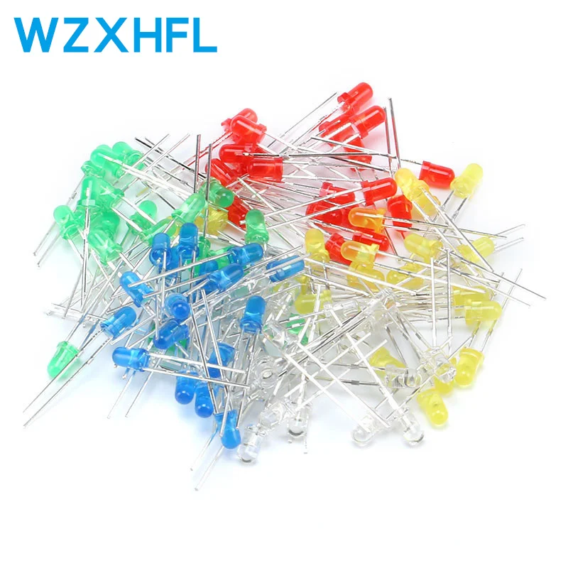 100 pz/lotto 3mm 5mm LED rosso verde giallo blu bianco F3 F5