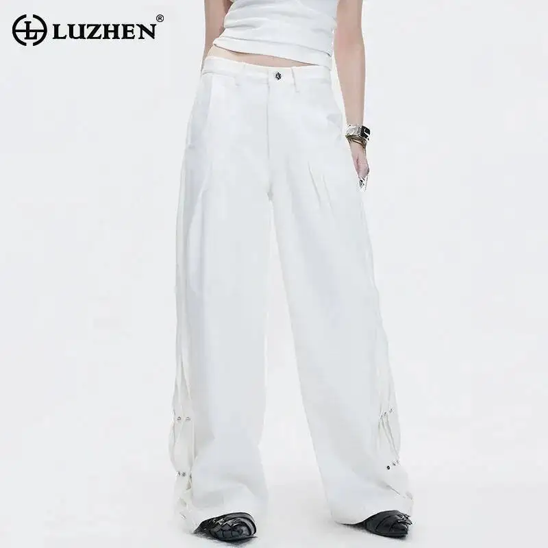 LUZHEN 2026 New Original Wude Leg Pleated Design Solid Color Casual Pants Men's Fashion High Quality Straight Trousers JY6811