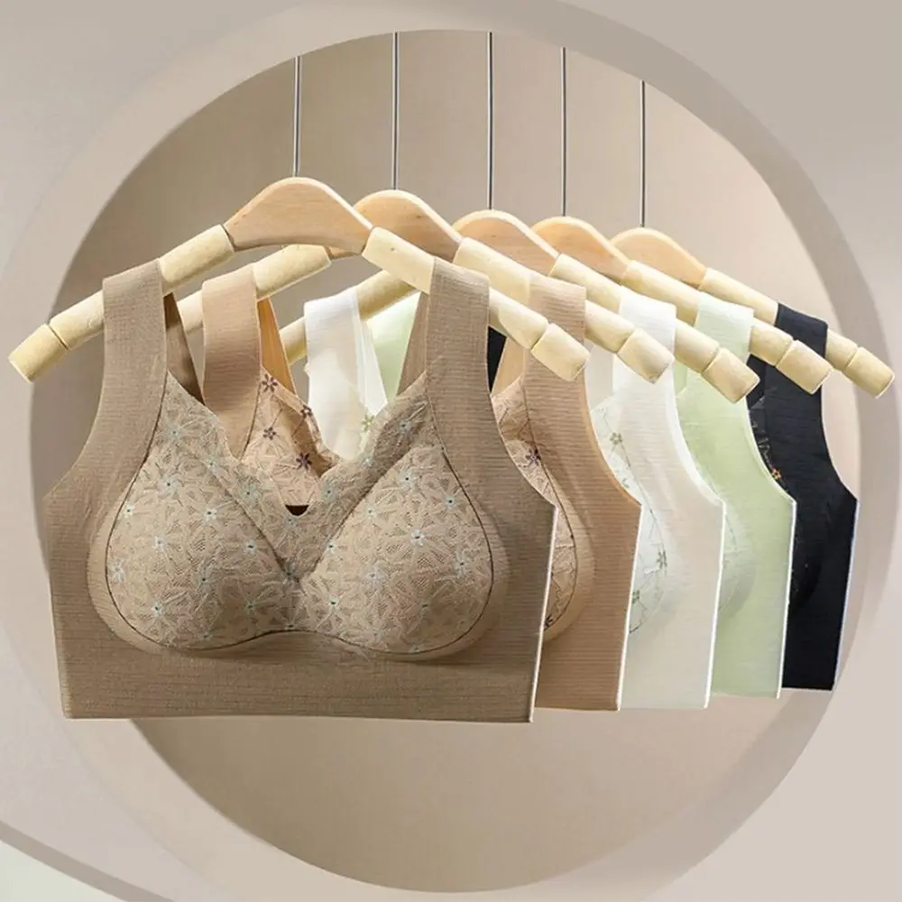 

Widen Band Plus Size Lace Wireless Bras Anti-Sagging Vest Style Deep V Bra Women Shockproof Intimates Push Up Bras Sports