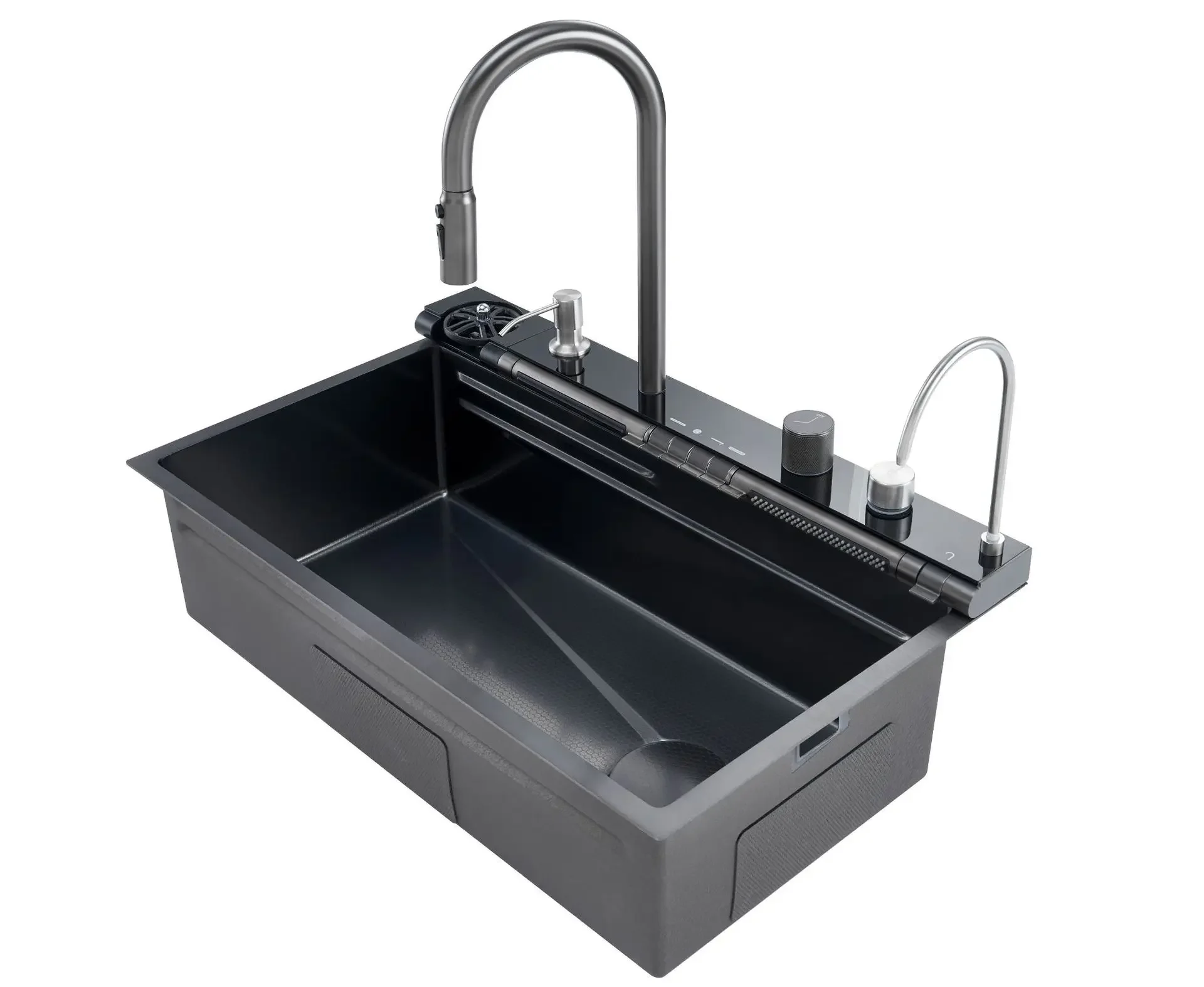 Imagem -02 - Cachoeira Kitchen Sink Slot Único Grande Integrado Digital Display Faucet Grupo Saboneteira Lavadora de Copos 304 Aço Inoxidável