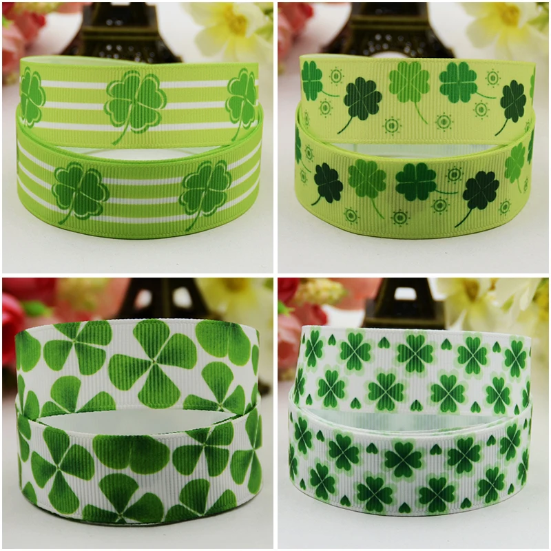 

7/8 ''22 мм рубанная атласная лента с принтом клевера на день Святого Патрика для бантов для волос «сделай сам», подарок для вечеринки, 10 ярдов