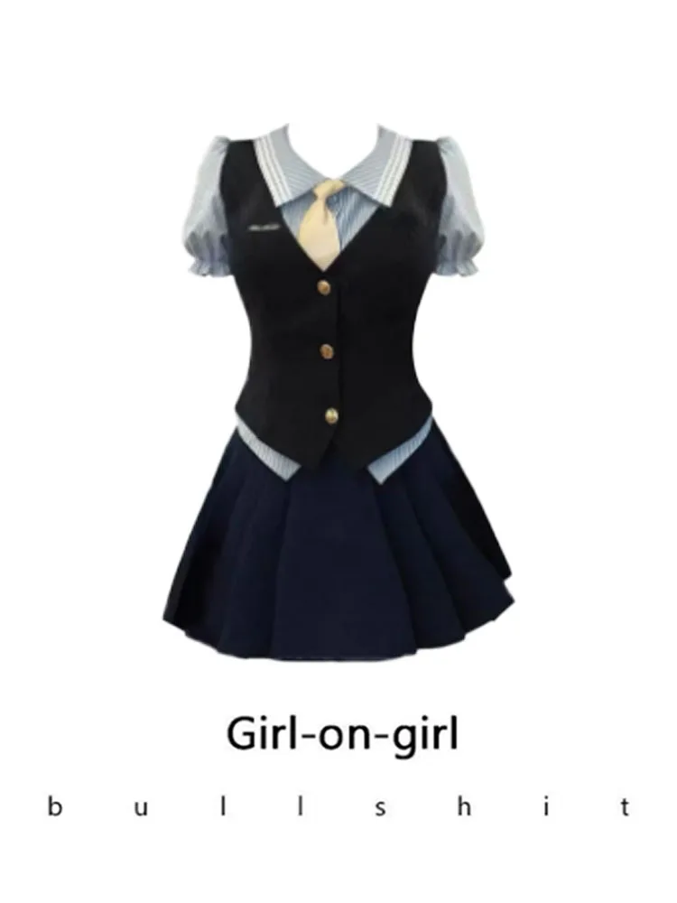 

plus Size Women's Shirt And Skirt Set Spring Slimming Pleated Dress Short Sleeve Collar Commute Style Fashionable T...