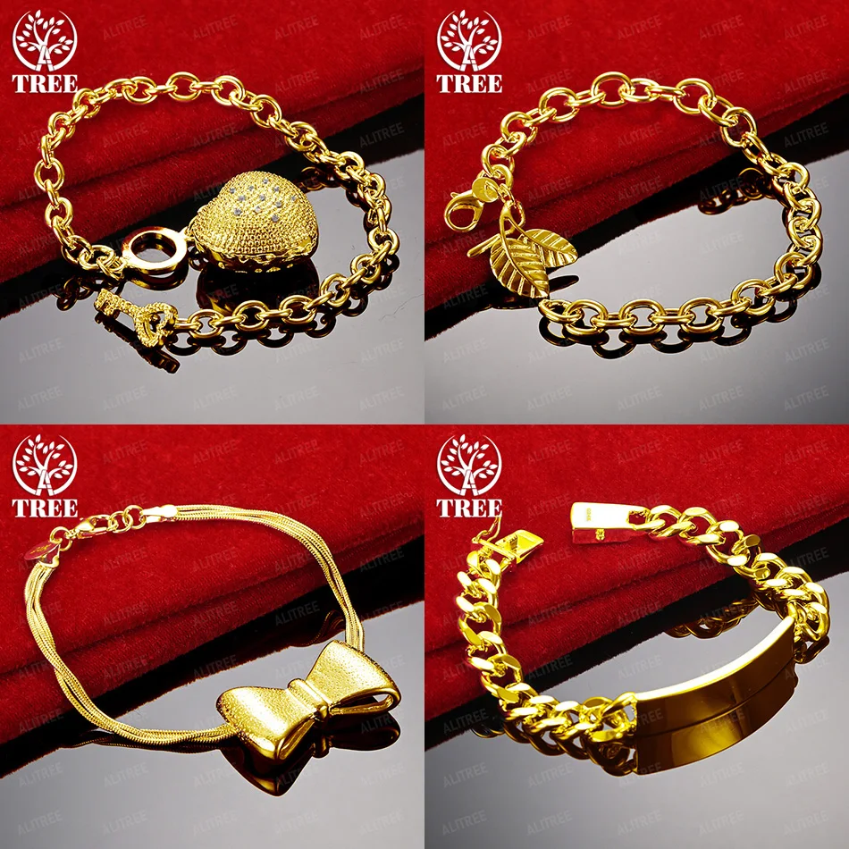

High Quality Jewelry Accessories 18k Gold Heart Leaf Bowknot Smooth Sideways Bracelet Fashion Party Birthday Fine Gift