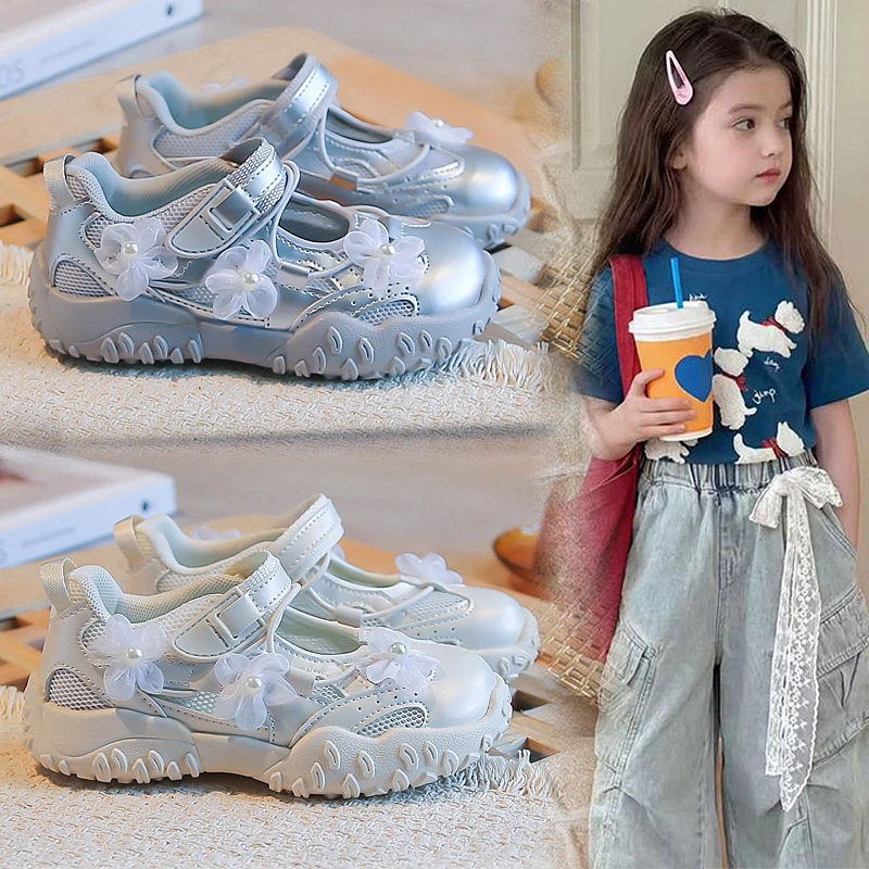 

Little Girls Casual Open Sneakers with Cute Flowers 2026 New Summer Kids Sporty Sandals Soft Sole Chic Versatile School Trainers