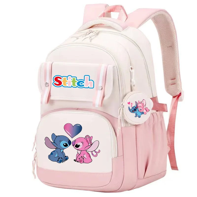 حقيبة ظهر ذات سعة كبيرة من Stitch Cartoon Daypack حقيبة سفر للتنقل حقيبة مدرسية للأطفال والبنات Mochila مع محفظة للعملات المعدنية