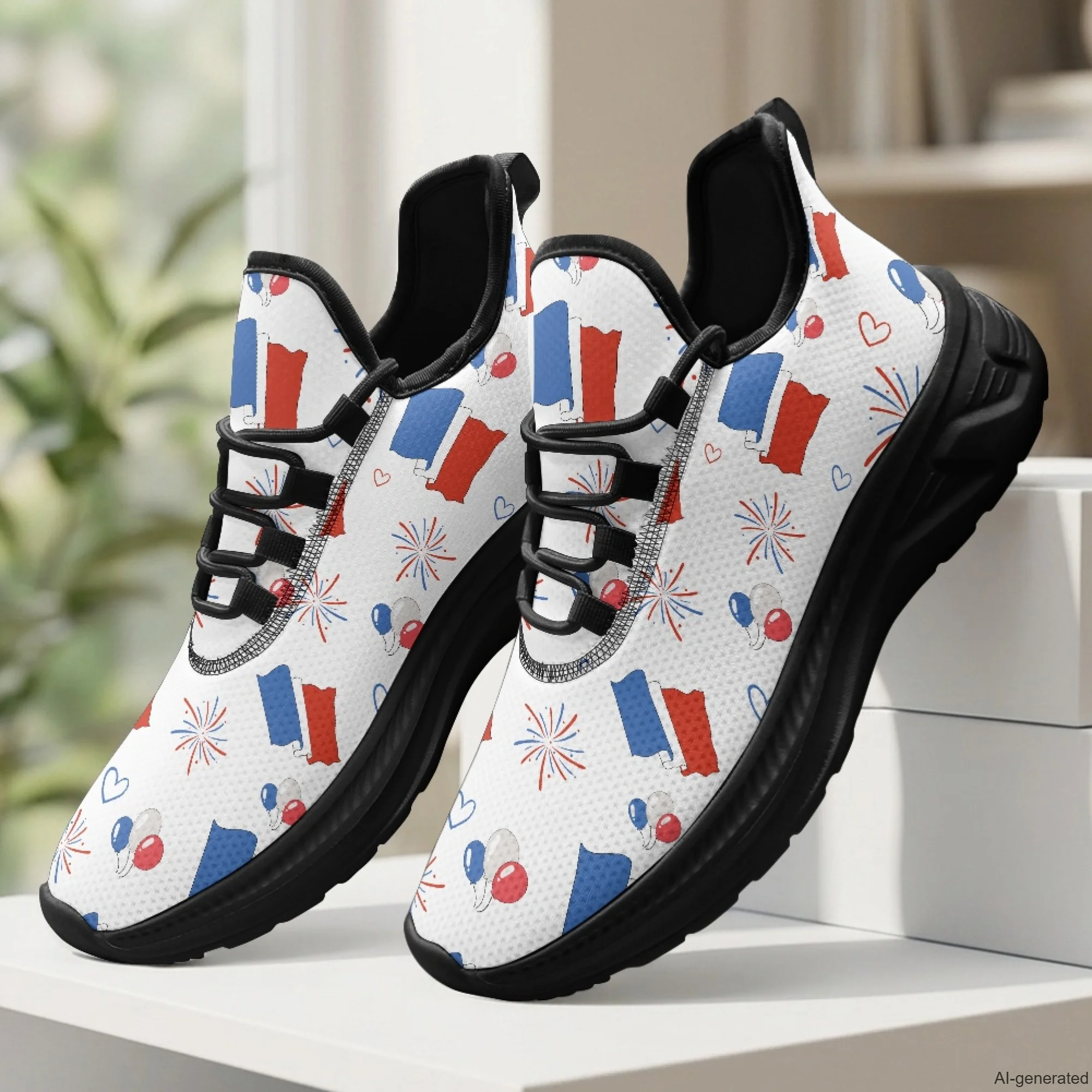 XIXIRIMIDO Womens Walking Shoes Nurse Shoes Nurse Sneakers French Flag Print Tenis Masculino De Corrida Barefoot Shoes 35-48