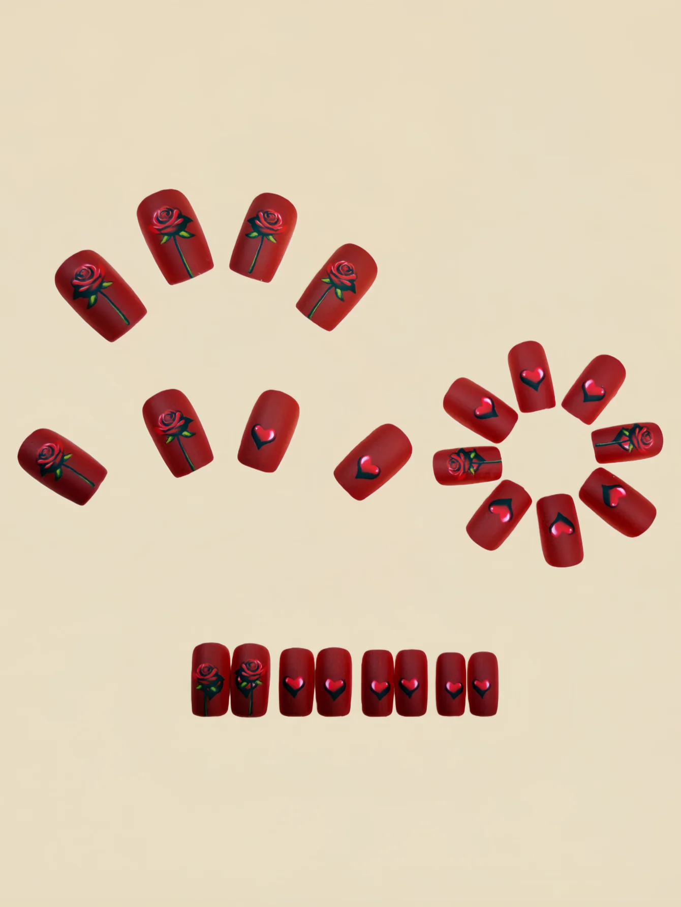 24 Stück Valentinstag Nail Art Rotes Herz Rose Nägel Romantisches Datum Nail Art Damen tragen Nägel Valentinstag Romantisches Geschenk Reusa