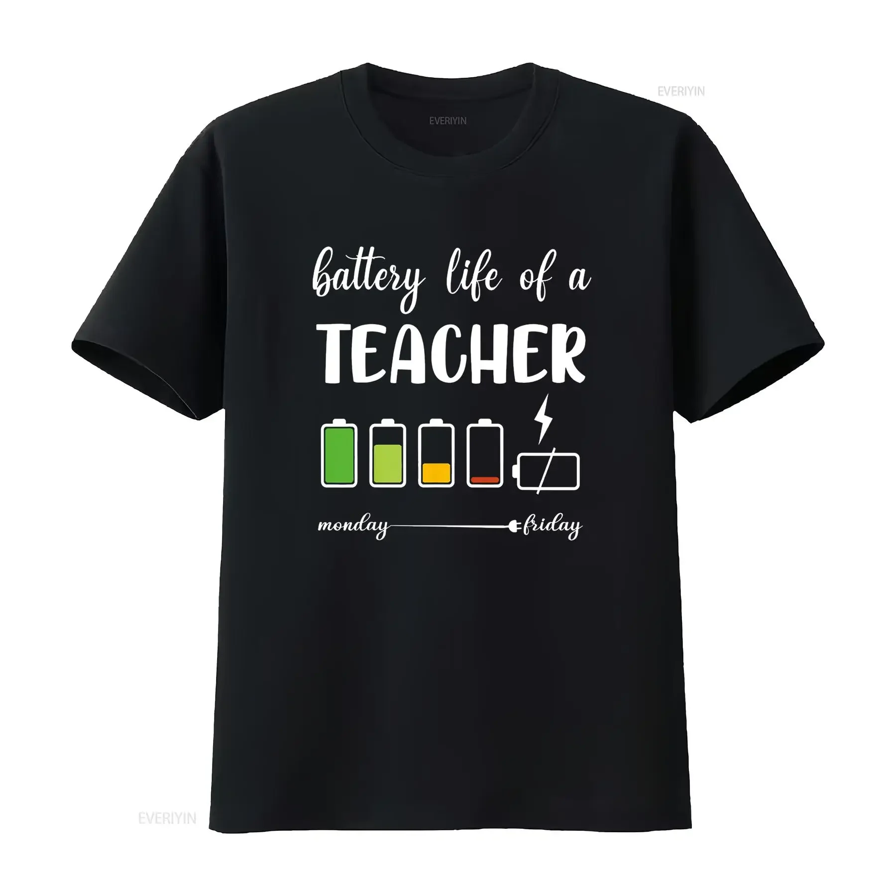 Funny Battery Life of a Teacher T Shirt vintage Washed Casual fashion Unisex designer clothes homme streetwear Versatile