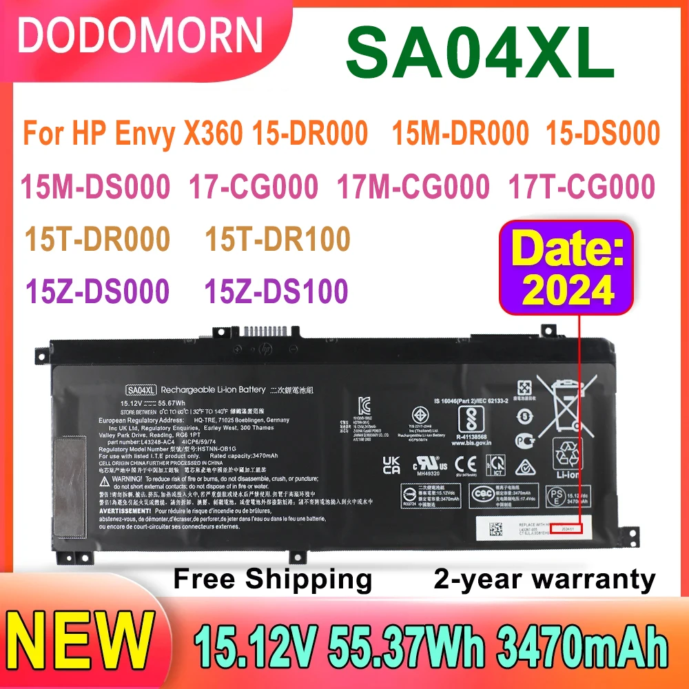 dodomorn sa04xl بطارية كمبيوتر محمول حصان envy x360 15-dr000 15-ds000 17-cg000 15z-ds100 كمبيوتر محمول l43267-005 hstnn-0b1g tpn-w142