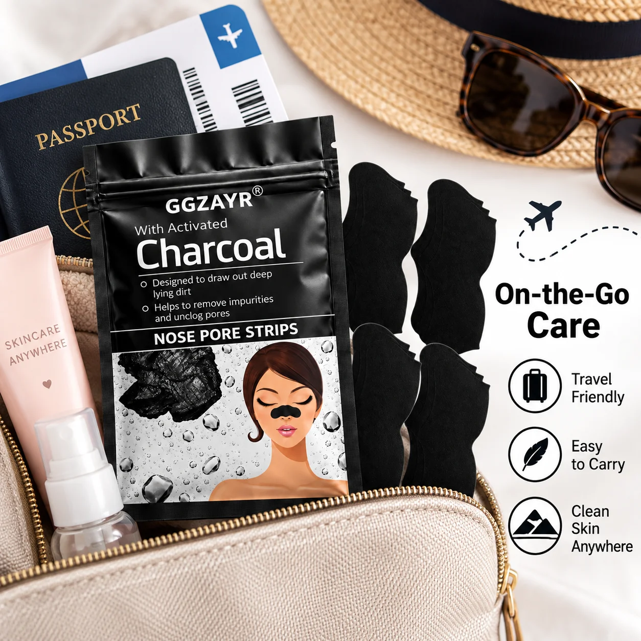 6PCS Activated Charcoal Nose Pore Strips, Blackhead Cleansing Strips for Deep Pore Care and Easy Daily Use view 6