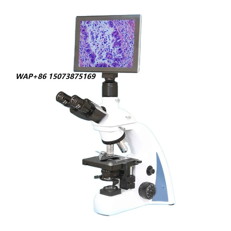 Professional Triangular Prism Biological Microscope Video Desktop Class II 1000X Magnification Binocular Drawtube LCD Digital