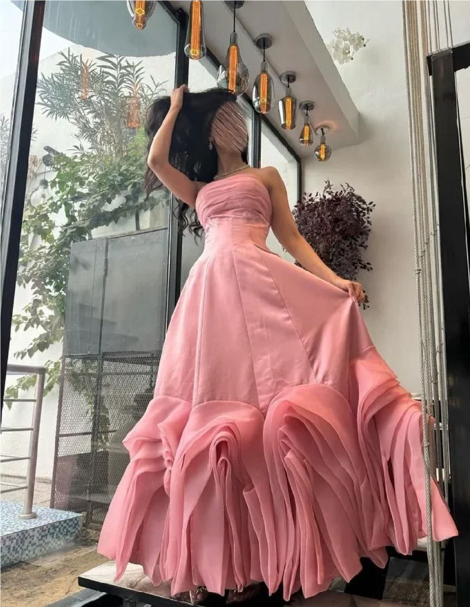 Customized Floor Length Wrinkle Pink Stain Vestidos De Fiesta Wedding Dress Plus Size Long Dress Robe De Soirée Vert فساتين السه