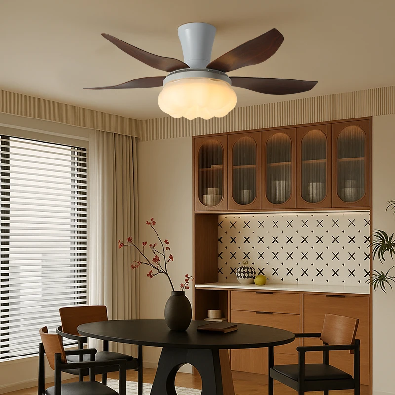 

Ancient-Style Ceiling Fan With Adjustable Blades Smart Home-Use Dining Table Silent New ChineseStyle Walnut-Colored Ceiling Lamp