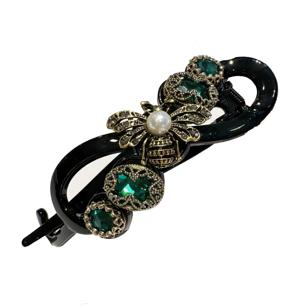 

Korean Luxury Heavy-Duty Pearl Camellia Bee Hair Clip with Rhinestone Twist Clip Elegant Ladies' Hair Accessory