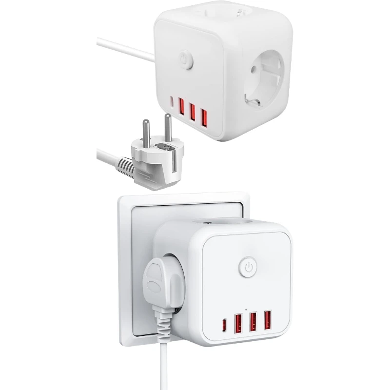 มัลติฟังก์ชั่นเยอรมัน Cube Power Strips แบบพกพา Designings ปลั๊กผนังพร้อม USB และ Wirel ชาร์จสำหรับของขวัญท่องเที่ยว