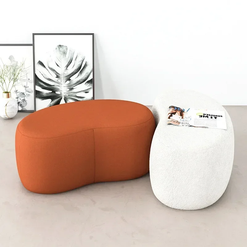 Office Hotel Waiting Oval Shape Pouf Seating Small Leisure Sofa Fabric Chair Ottoman Footstool