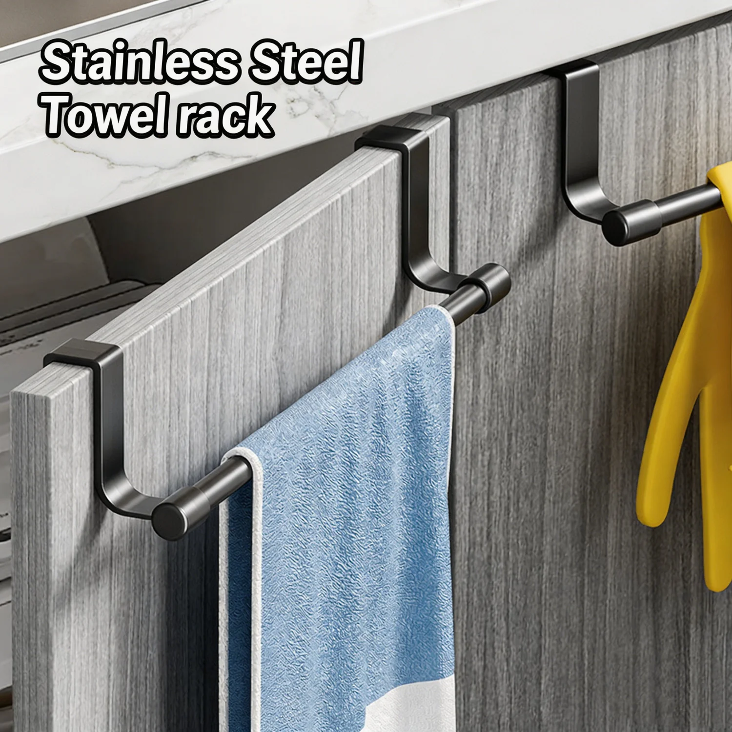 Towel Rod Steel Metal Wire Over Cabinet & Door Hanging Towel Rack Storage Organizer Bathroom Kitchen Punch-free Rag Hanger