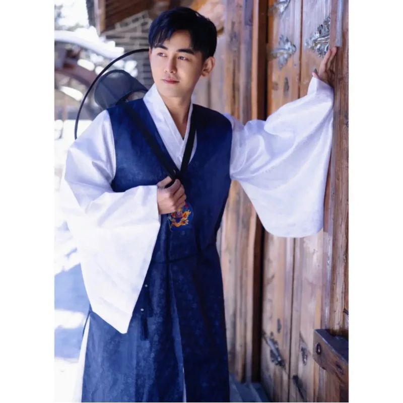 Mannen Koreaanse Traditionele Kleding Oude Gewaden Etnische Rechtbank Officiële Podium Voorstelling Kostuum Mannelijke Veelkleurige Hanbok