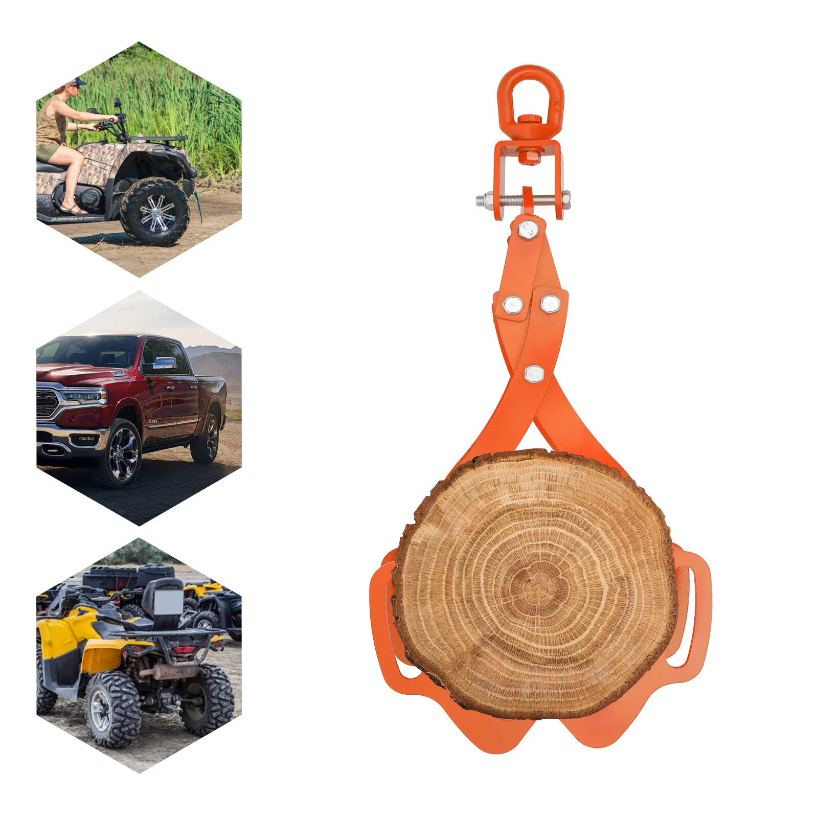 1.2T/2645.55lbs 4-مخالب سجل رفع ملقط الكربون الصلب الأخشاب رفع ملقط البرتقال لشاحنة ATV جرار