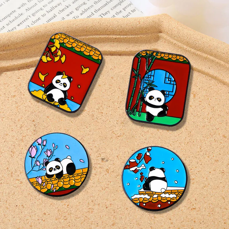 Unisex Cute Panda Brooch Enamel Pin DIY Bag Accessories Cartoon Animal Badge for Clothes Bags Shoes Hat Scarf T-shirt Jeans