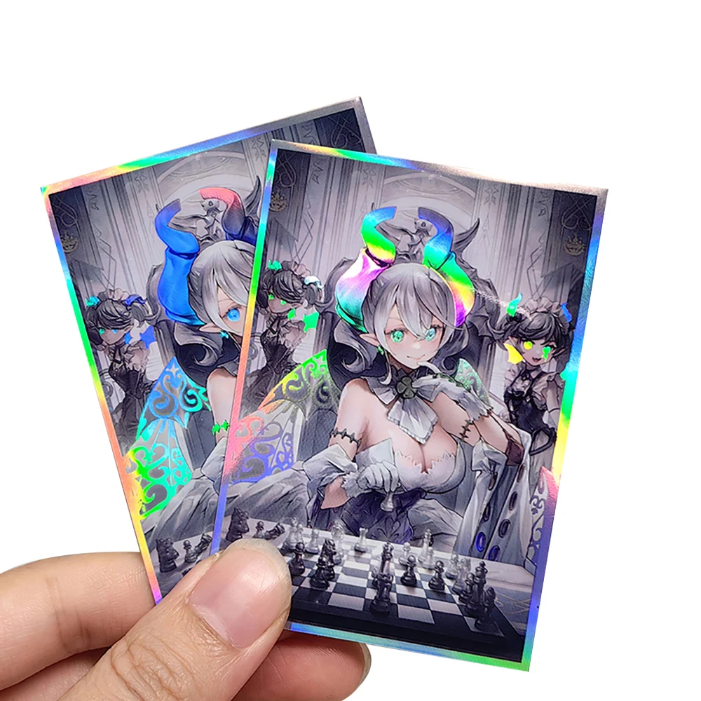 50PCS 63×90mm Holographic Flashing Anime Card Sleeves for YGO/TCG/PTCG Top Loading Cartoon Deck Shield Card Cover