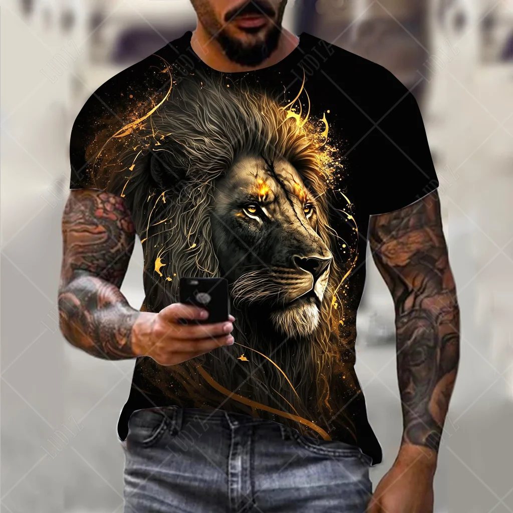 Men\'s Lion T-shirt Fashion 3d Printed T Shirt Animal Pattern Short-sleeved Oversized Streetwear Tees Summer Casual Men\'s Tops