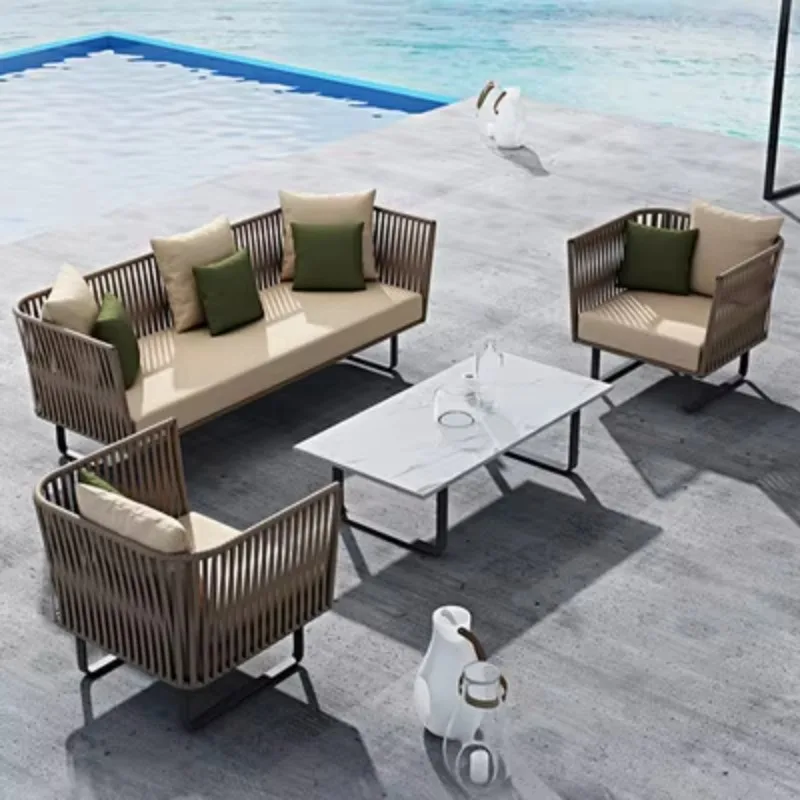 Modern Minimalist Outdoor Aluminum Sofa Set Waterproof Sunscreen Patio Garden Furniture for Villa Courtyard Leisure
