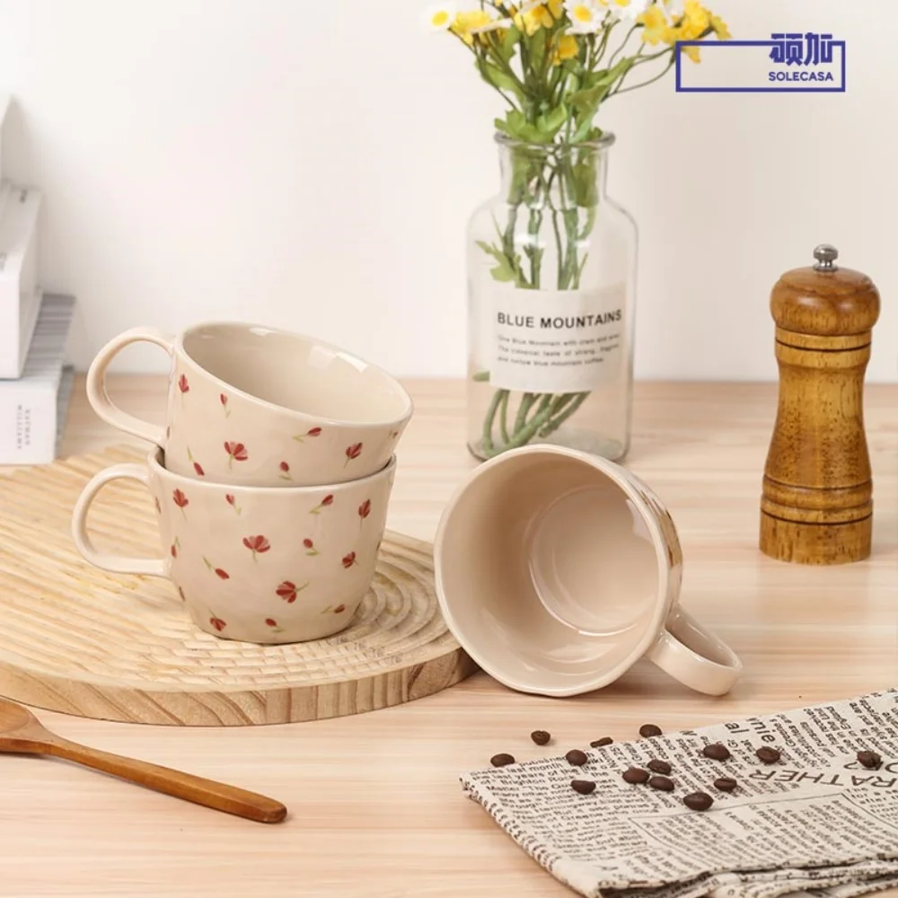 SHUNXIANG Keramikbecher Kreative Keramik-Kaffeetasse mit Henkel Haushalt Frühstück Porzellan Milch- und Teetasse Geburtstagsgeschenk Becher