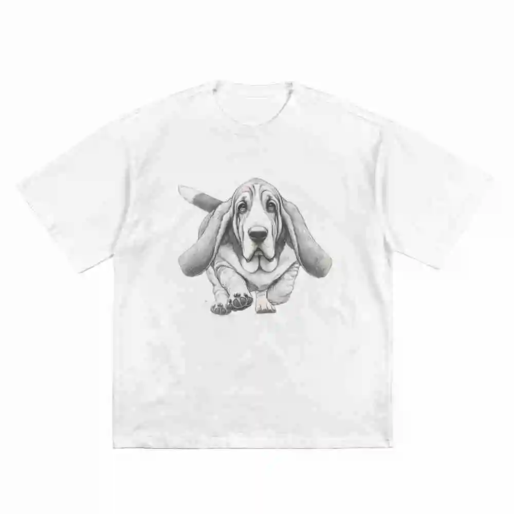 Basset Hound Running Dog Lover Short Sleeve Tee 100% Cotton T-Shirt