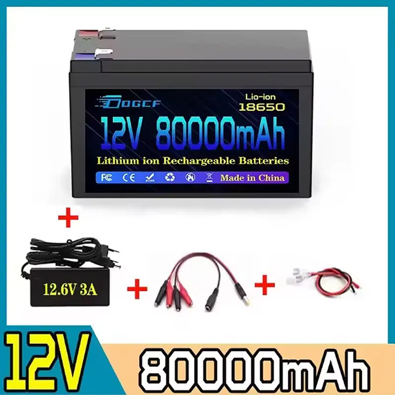 100Ah 12V ? Batterij 18650 Oplaadbare LiFePO4-lithiumbatterij Ingebouwde 5V 2.1A USB Power Display Port-oplader + 12,6V 3A oplader