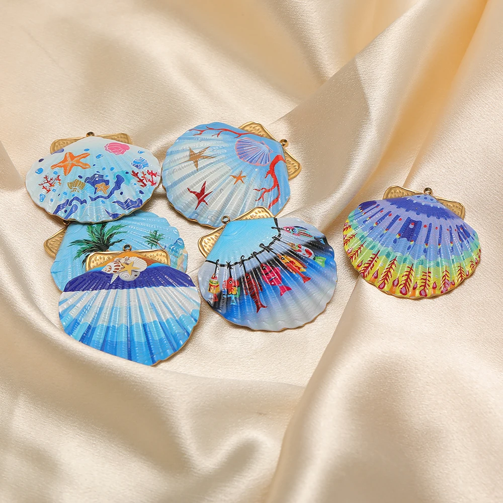 3 Stück Edelstahl-Strand-Muschel-Anhänger mit Emaille für DIY-Schmuckzubehör, Damen-Halsketten, Anhänger, Ohrringe, Bastelzubehör – Detail 5